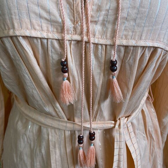 Emerson Fry India Collection Heirloom Lurex Stripe Cotton Midi Dress size XS/S - Picture 8 of 13